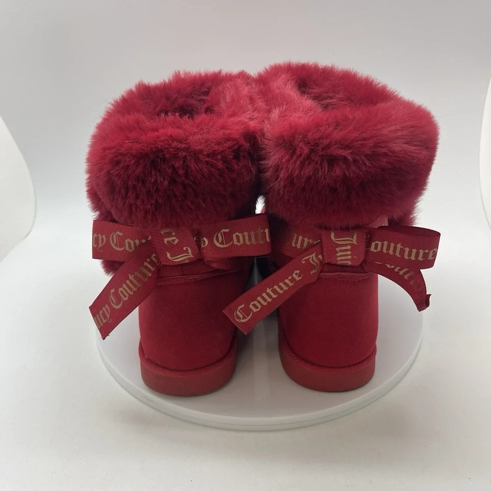 Juicy Couture King Cozy Cold‎ Weather Boots Womens 8 Red Pull On Faux Suede Fur